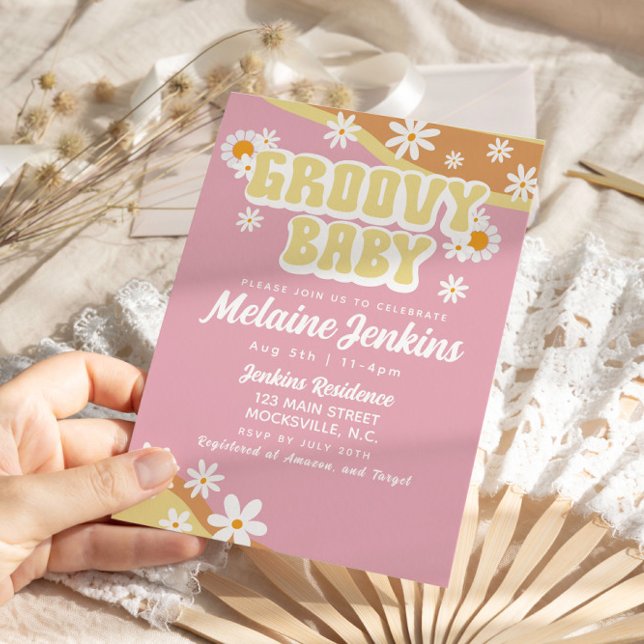 Invitación Groovy Baby Shower, Boho Retro, Vibe de los 70 (Subido por el creador)