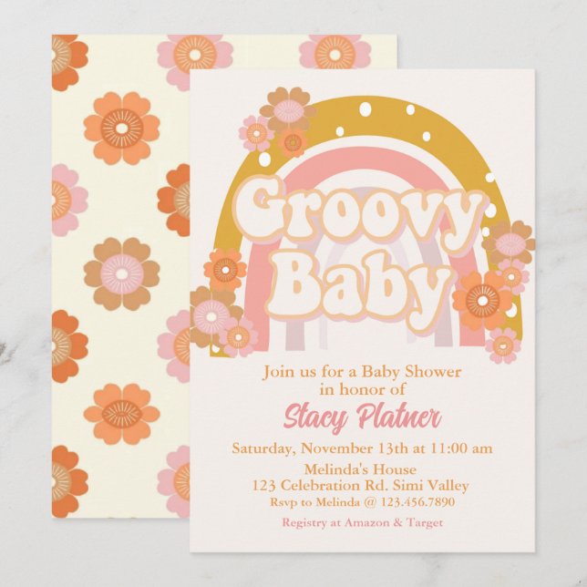 Invitación Groovy Baby Shower, Retro Baby Shower, Baby Shower (Anverso / Reverso)