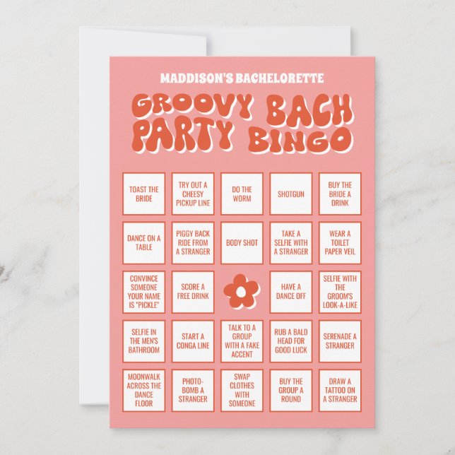 Invitación Groovy Bach Bachelorette Party Bingo, Descárguelo! (Anverso)