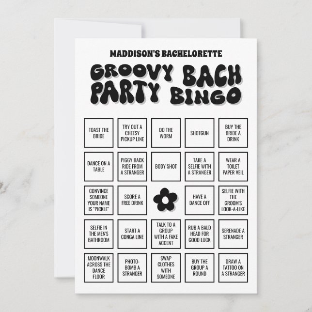 Invitación Groovy Bach Bachelorette Party Bingo, Descárguelo! (Anverso)
