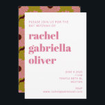 Invitación Groovy Bat Mitzvah<br><div class="desc">Añade un ambiente retro y groovy a tu bat mitzvah con estas divertidas invitaciones de fiesta floral rosa y verde.</div>