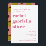 Invitación Groovy Bat Mitzvah<br><div class="desc">Añade un ambiente retro y groovy a tu bat mitzvah con estas divertidas invitaciones de fiesta floral rosa y verde.</div>