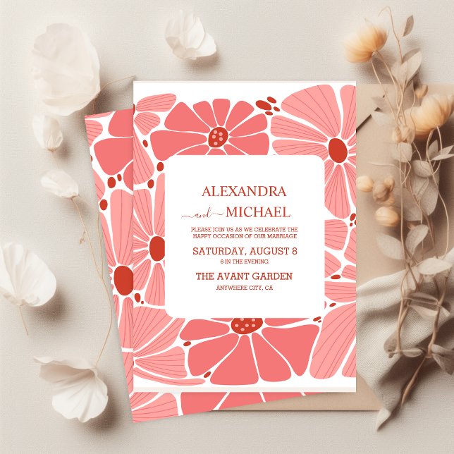 Invitación Groovy boda moderno de margarita rosa (Subido por el creador)