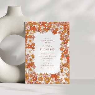 Invitación Groovy Boho Naranja Floral Frame Bridal Shower