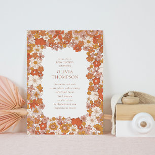Invitación Groovy Boho Naranja Marco floral Cudo Baby Shower