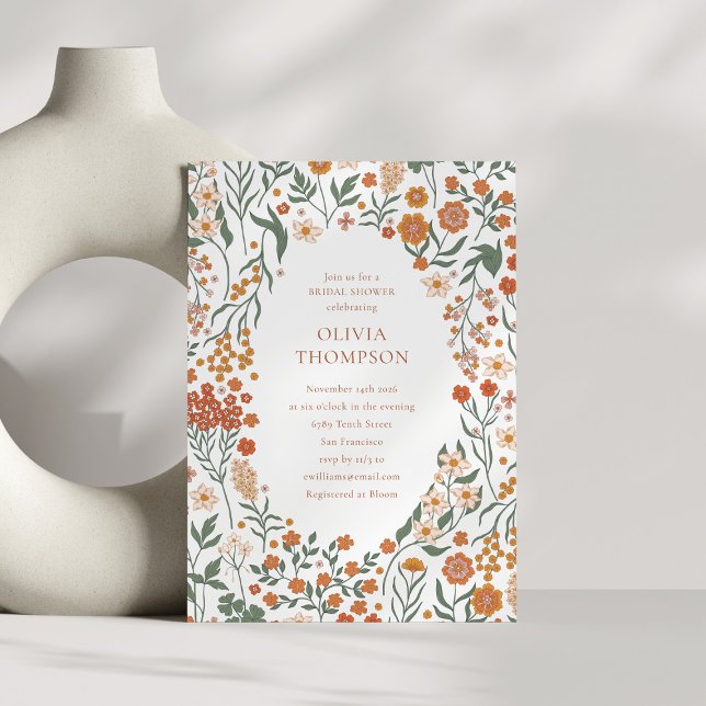 Invitación Groovy Boho Naranja Wildflower Whimsy Bridal Showe (Subido por el creador)