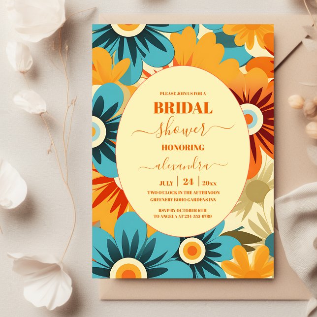 Invitación Groovy Boho Retro  Floral Despedida de Soltera (Subido por el creador)