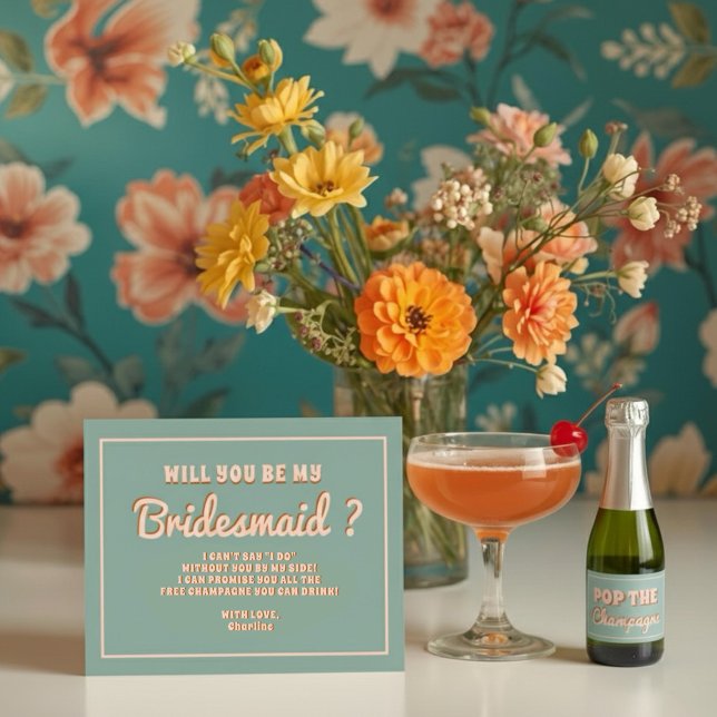 Invitación Groovy Bold Blue Pink Red Bridesmaid Propuesta (Subido por el creador)