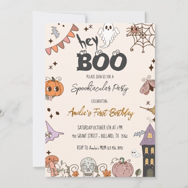 Invitación ¡Groovy Boo! Fiesta de cumpleaños de Halloween en  (Anverso)