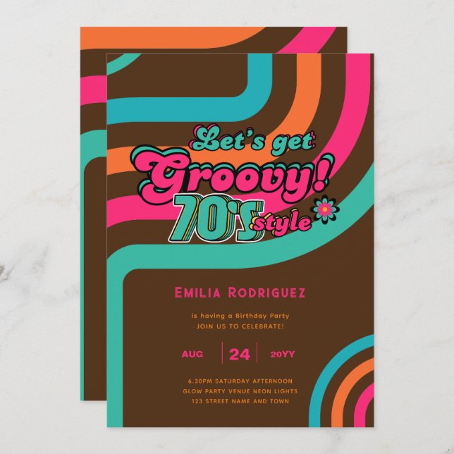 Invitación Groovy Boogie Retro Disco Fiesta de cumpleaños (Anverso / Reverso)