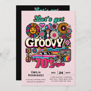 Invitación Groovy Boogie Retro Disco Fiesta de cumpleaños