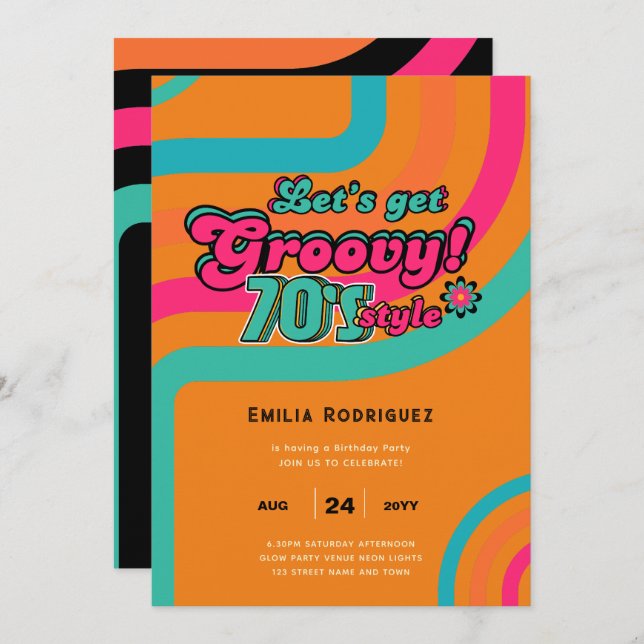 Invitación Groovy Boogie Retro Disco Fiesta de cumpleaños (Anverso / Reverso)