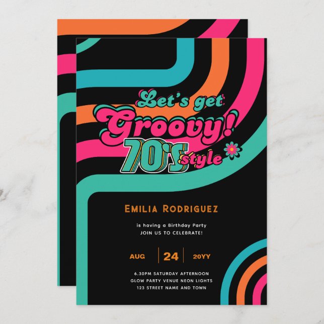Invitación Groovy Boogie Retro Disco Fiesta de cumpleaños (Anverso / Reverso)