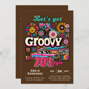 Invitación Groovy Boogie Retro Disco Fiesta de cumpleaños