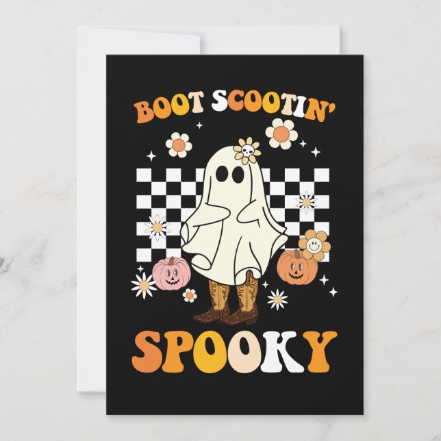 Invitación Groovy Boot Scootin Spooky Ghost Halloween Retro (Anverso)