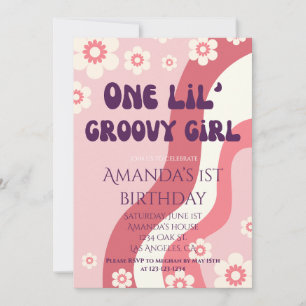 Invitación Groovy Chica Primer tema de cumpleaños Retro Rosa 