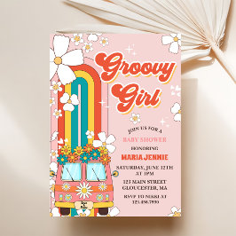 Invitación Groovy Chica Retro Rainbow Fiesta de Baby Shower
