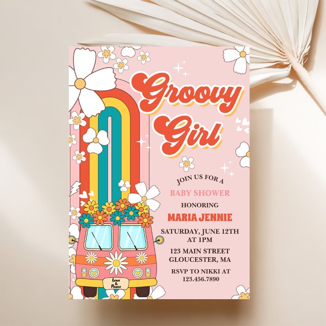 Invitación Groovy Chica Retro Rainbow Fiesta de Baby Shower (Subido por el creador)