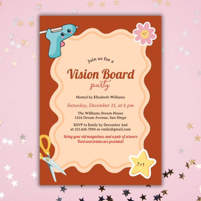 Invitación Groovy Chicas DIY Dream Vision Fiesta (Girls DIY Dream Vision Board Party Invitation)