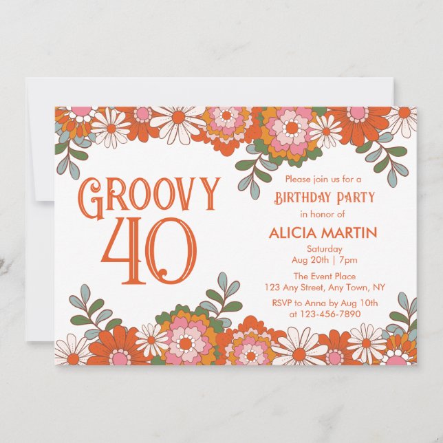 Invitación Groovy Classic Hippie Flora Leaf Cumpleaños (Anverso)