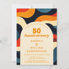 Invitación Groovy Colorful Retro Aniversario del 50° Boda de 