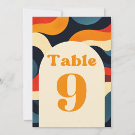 Invitación Groovy Colorful Retro Wavy Boda Número de tabla