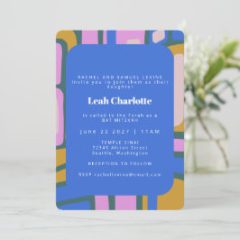Invitación Groovy Colorous Abstract Blue and Pink Bat Mitzvah