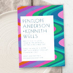Invitación Groovy Colorous Curvy Lines Unique Retro Boda<br><div class="desc">Groovy Colorful Curvy Lines Invitación de boda Retro Única</div>