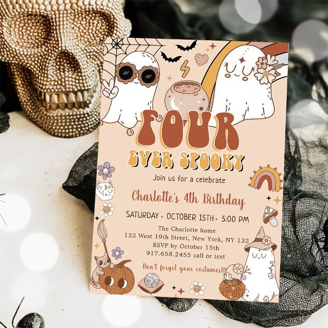 Invitación Groovy Cute Ghost Halloween cuarto Fiesta de cumpl (Subido por el creador)
