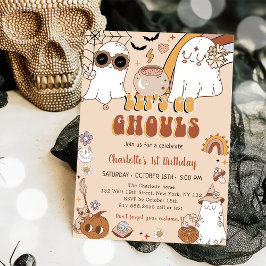 Invitación Groovy Cute Ghost Halloween Primer Fiesta de cumpl
