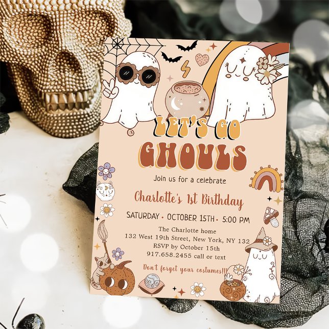 Invitación Groovy Cute Ghost Halloween Primer Fiesta de cumpl (Subido por el creador)