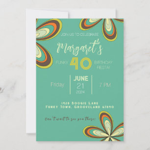 Invitación Groovy Cyan 40 Birthday Party Hippie Flower de los