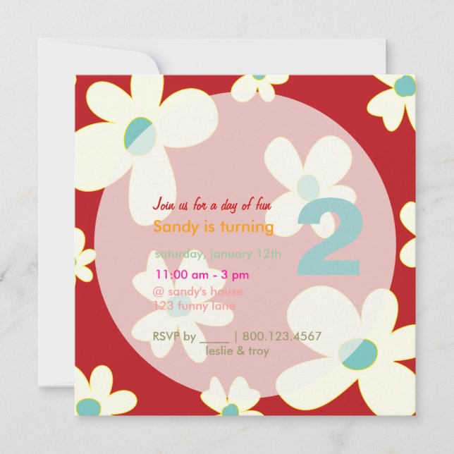 Invitación Groovy Daisies/Antecedentes del año/Fiesta de cump (Anverso)