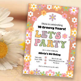 Invitación Groovy Daisies Chica Hippie Cumpleaños