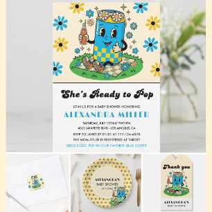 Invitación Groovy Daisy Azul Amarillo Moderno Está Lista para