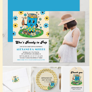 Invitación Groovy Daisy Azul Moderna Amarilla Está Lista para