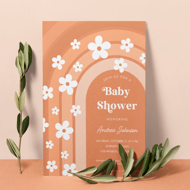 Invitación Groovy Daisy Boho Arcoiris Baby Shower de los años (Subido por el creador)