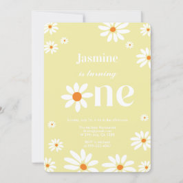 Invitación Groovy Daisy Florals amarillo pálido 1er cumpleaño