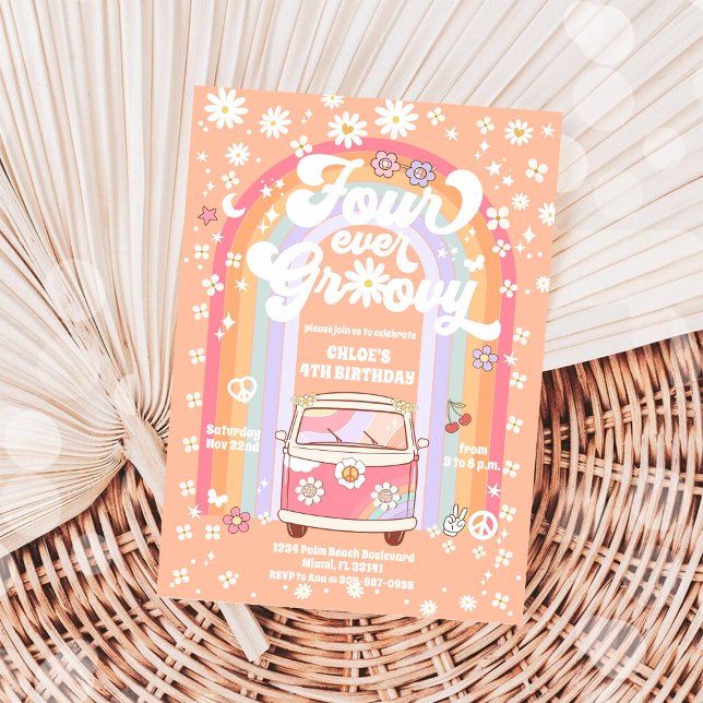 Invitación Groovy Daisy Rainbow Birthday Invitation (Subido por el creador)