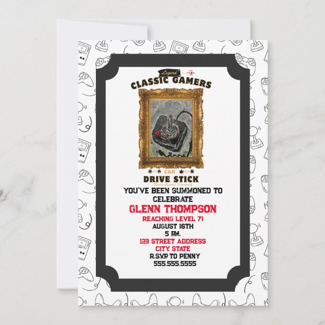 Invitación Groovy de Classic Gamers (Anverso)