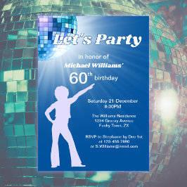 Invitación Groovy Disco Ball Mujeres Azules 60 cumpleaños