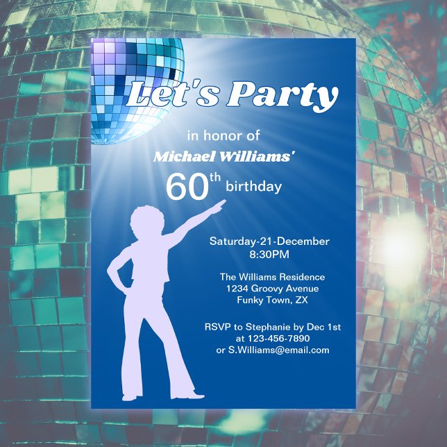 Invitación Groovy Disco Ball Mujeres Azules 60 cumpleaños (Subido por el creador)