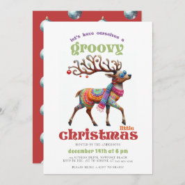 Invitación Groovy Disco Fiesta de Navidades divertidos renos 