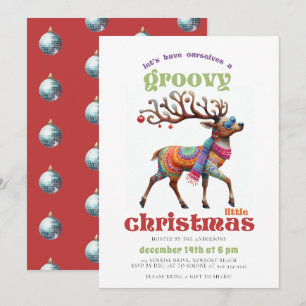 Invitación Groovy Disco Fiesta de Navidades divertidos renos