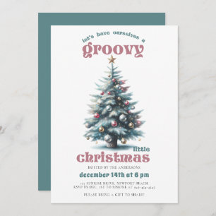 Invitación Groovy Disco Tree Retro Fiesta de Navidades rosado