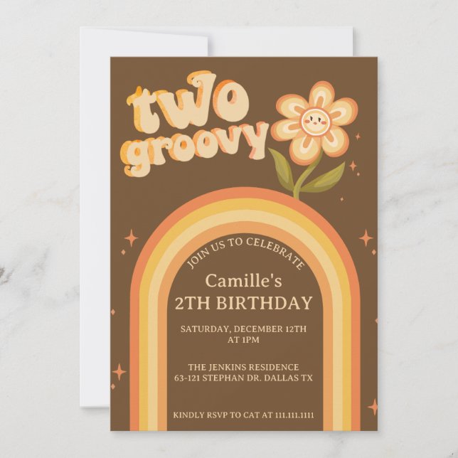 Invitación Groovy dos boho cumpleaños del arco iris (Anverso)