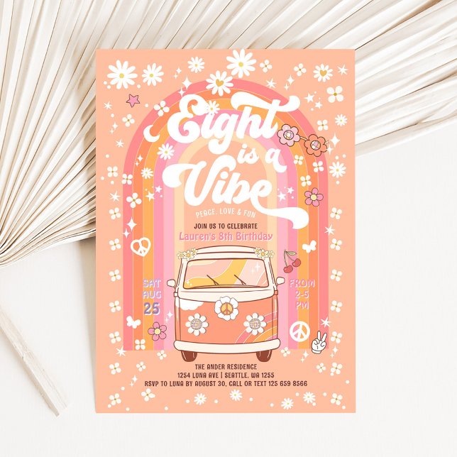 Invitación Groovy Eight es un Vibe Van Bus 8º cumpleaños (Subido por el creador)