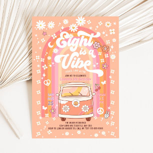 Invitación Groovy Eight es una furgoneta Vibe Bus cumpleaños 