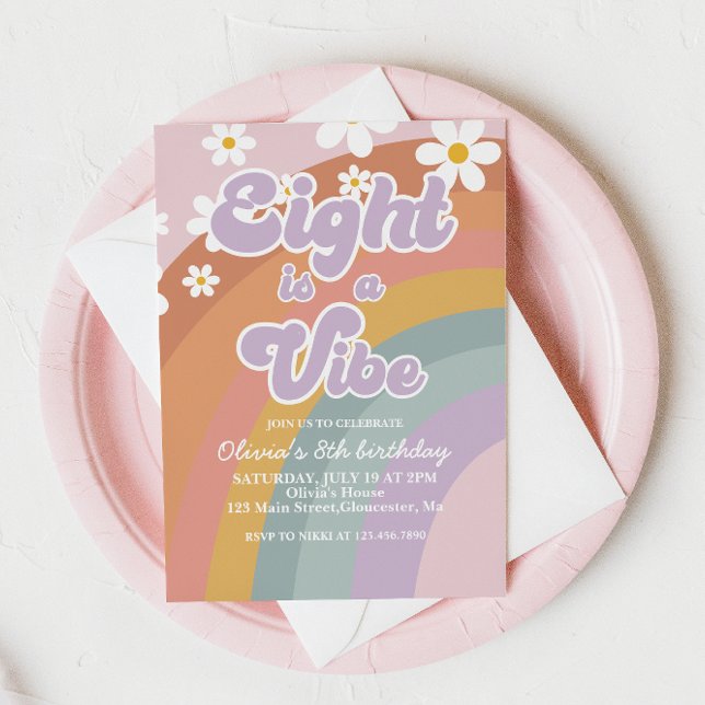 Invitación Groovy Eight es una vibración Retro Rainbow 8º cum (Subido por el creador)