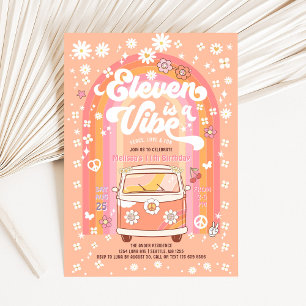 Invitación Groovy Eleven es un autobús Vibe Van cumpleaños 11